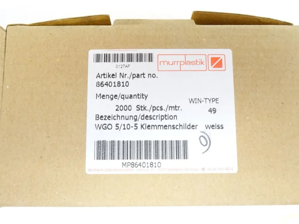 Murrplastik 86401810 WGO5/10-5 Klemmenschilder / Inhalt : 2000 Stück / Neu OVP