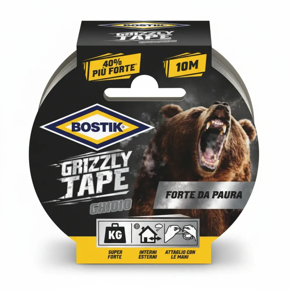 Nastro Adesivo Telato Grizzly Tape Grigio- - Mt.25X50Mm. - 6 Pezzi Bostik