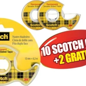 Nastro biadesivo 665 - permanente - senza liner - 6 3 mt x 12 mm - trasparente - Scotch - chiocciola - Promo Pack 10+2 pezzi