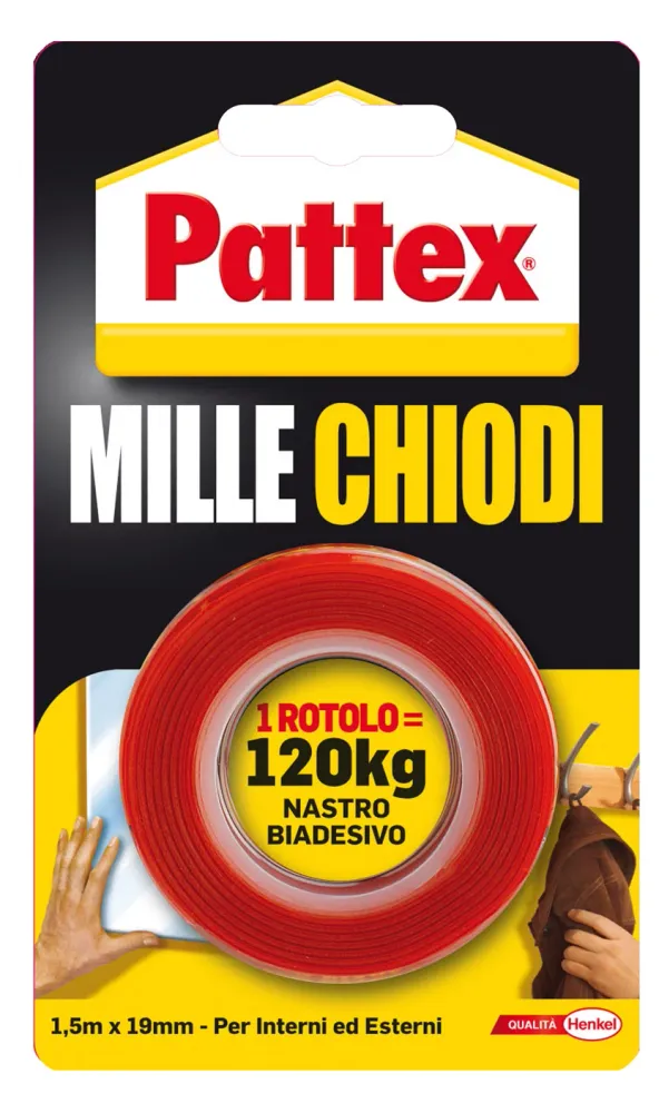Nastro Biadesivo Extra Forte Millechiodi 19 Mm X 1,5 M Per Interni Ed Esterni Fino 120 Kg Di Tenuta Pattex Henkel