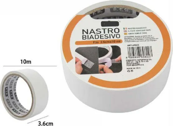 Nastro Biadesivo Nastri Rotolo Super Resistente 3.6 Cm X 10 Metri 69822