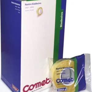 Nastro biadesivo - 10 mt x 15 mm - trasparente - Comet [multipack] 10 pezzi