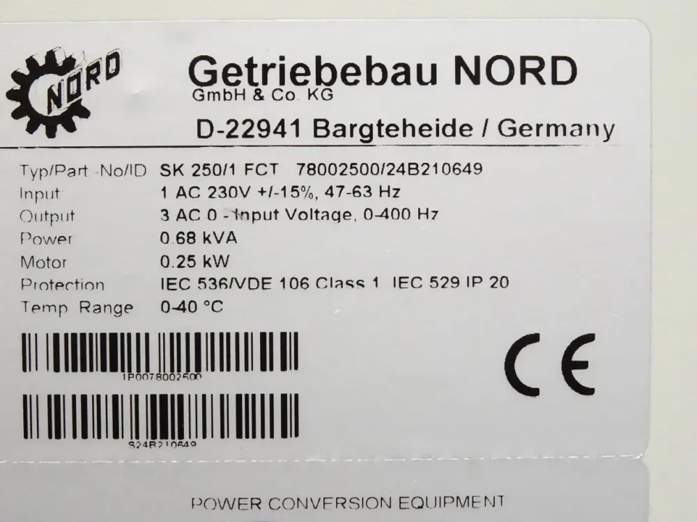 Nord Getriebebau SK250/1 FCT Frequenzumrichter 0.25kW DEFEKT