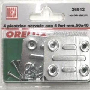 ORECA - 4 PIASTRINE DRITTE NERVATE ACCIAIO ZINCATO 4 FORI - 50X40MM