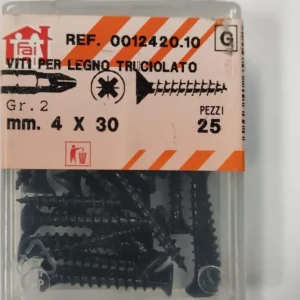 ORECA - 25 VITI PER LEGNO TRUCIOLATO TESTA PIANA SVASATA IMPRONTA CROCE PZ 4X30mm ACCIAIO BRUNITO