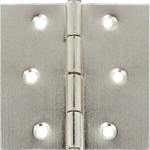 2 PEZZI - CERNIERE QUADRE FERRO NICHELATO SPINA FISSA 60X50MM