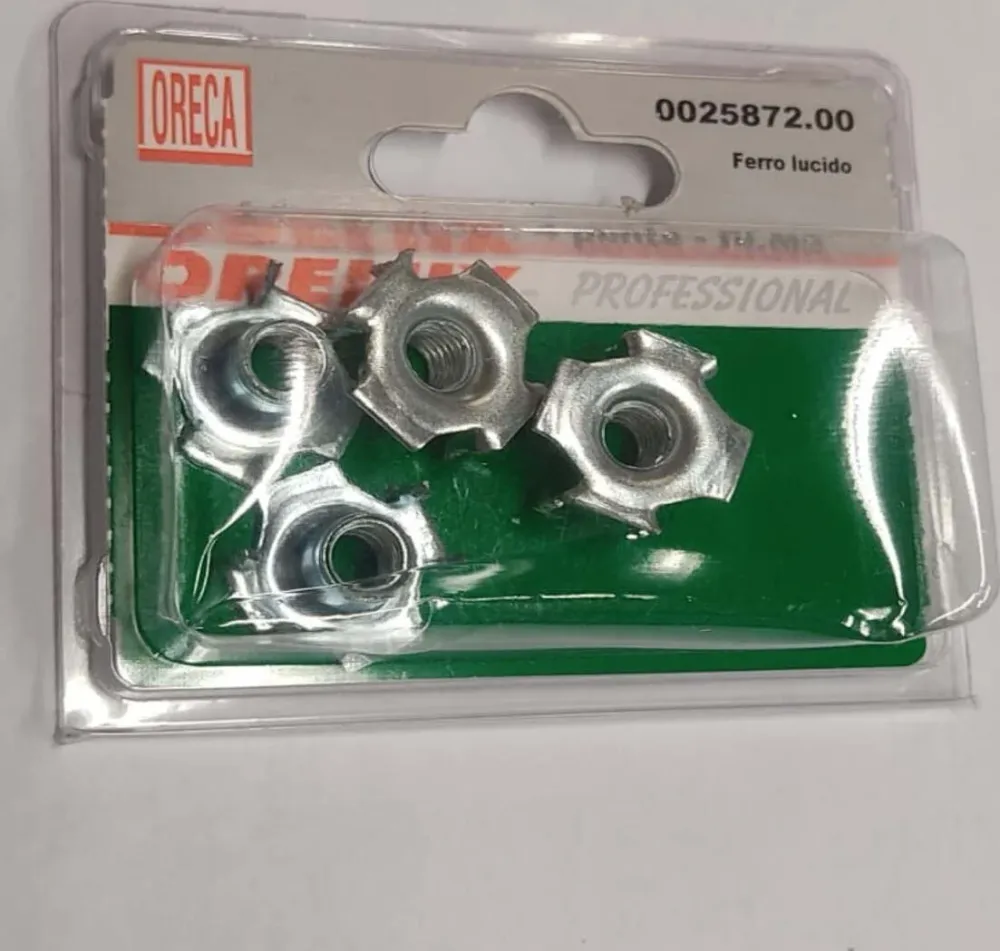 6 PEZZI - FONDELLI FILETTATI 4 PUNTE PER INCASTRO - FILETTO INTERNO M8 - FERRO LUCIDO