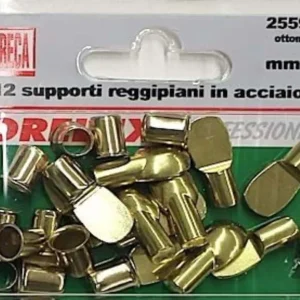 12 PEZZI - SUPPORTO REGGIPIANO 8MM ACCIAIO OTTONATO CON BUSSOLA DA INCASSARE - PERNO Ø7MM