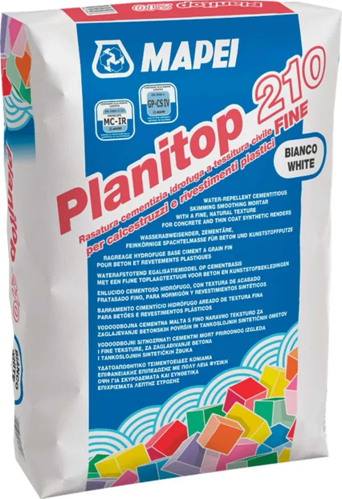 PLANITOP 210 BIANCO KG.25 Rasatura cementizia idrofuga tessitura civile fine per calcestruzzi e rivestimenti plastici