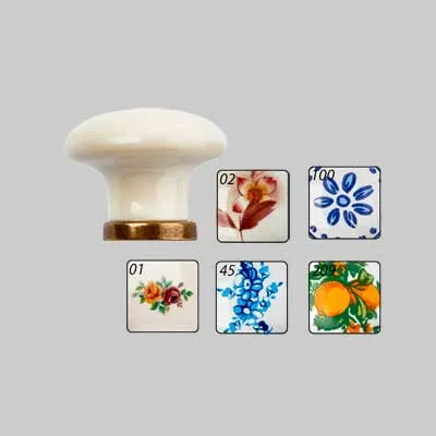 Pomolo Per Mobili Ceramica 'P04' Ø 31 Mm - Avorio Decoro 02 - Metal Group