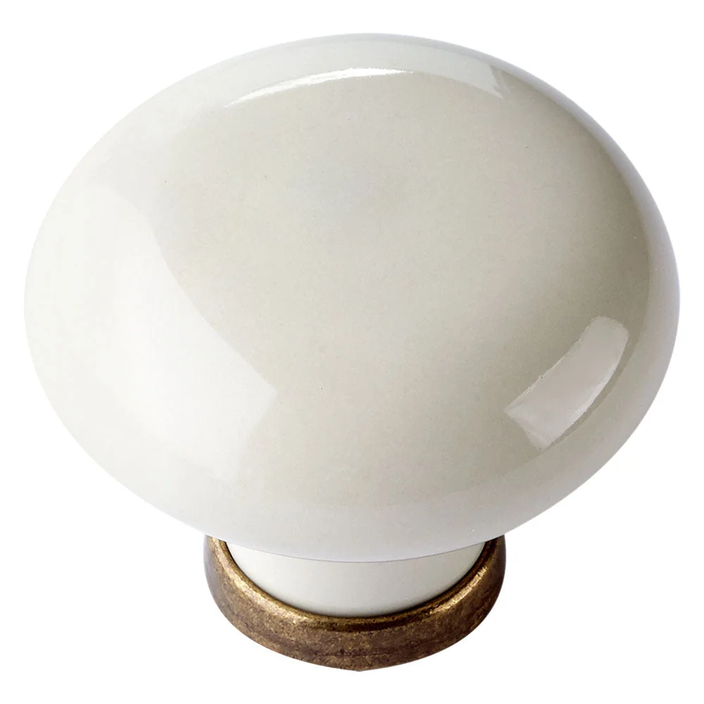 Pomolo Per Mobili 'Tondo' Base Oro Luc. / Fondo Bianco / Decoro N.69- 10 Pezzi