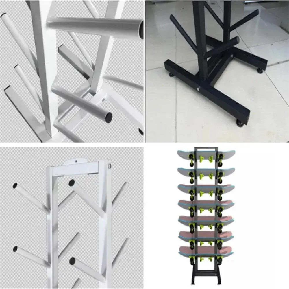Porta Skateboard 7 Strati Metallo Nero Da Terra Per Esposizione Del Negozio
