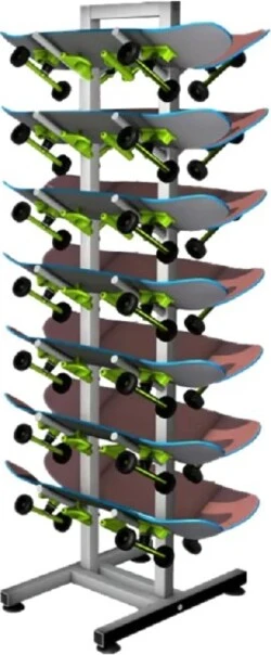 Porta Skateboard 7 Strati Metallo Nero Da Terra Per Esposizione Del Negozio