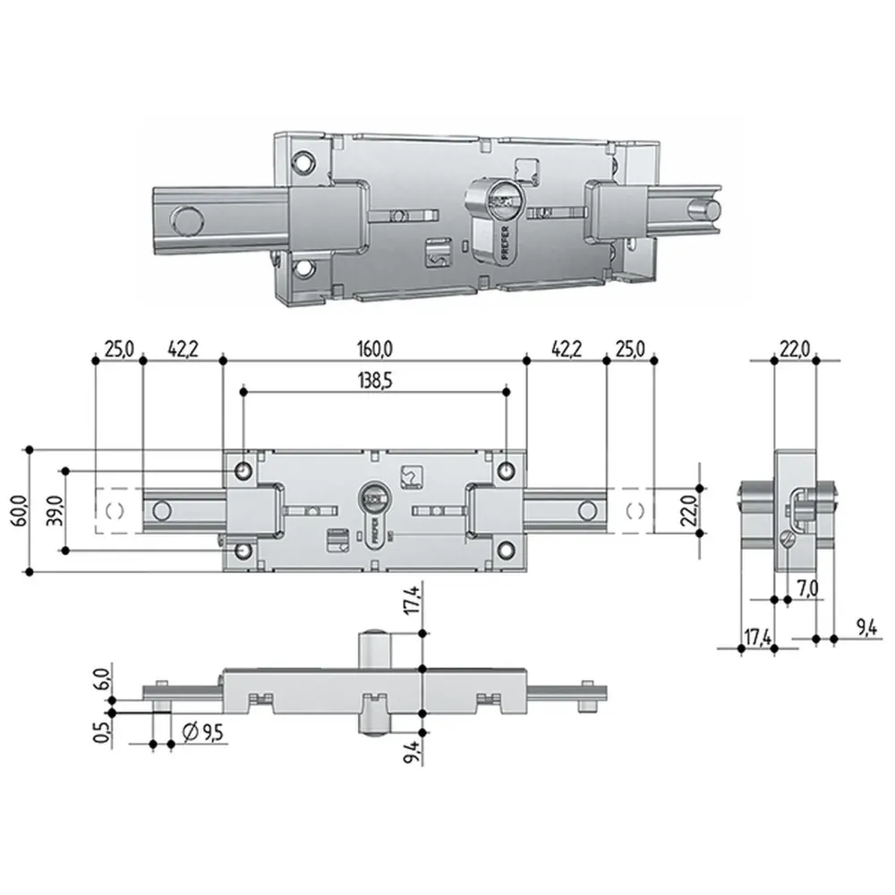 Prefer W221.0024 Serratura Centrale Alta Sicurezza - Cilindro Sagomato Punzonato
