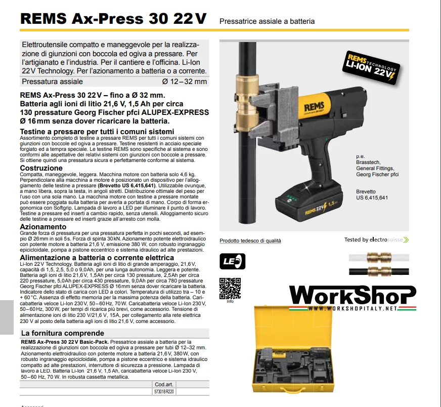 Pressatrice REMS AX-PRESS 30 22V + 3 testine omaggio