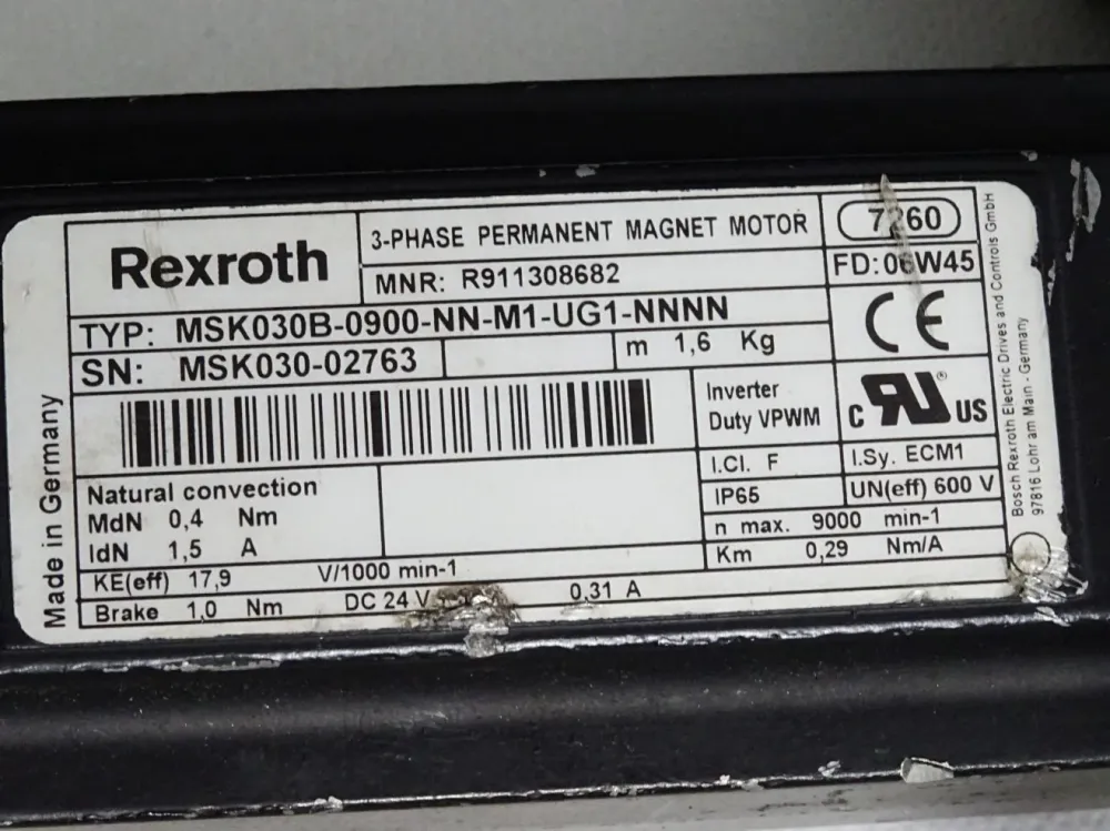 Rexroth Servomotor R911308682 MSK030B-0900-NN-M1-UG1-NNNN 9000min-1