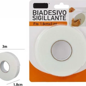 Rotolo Nastro Biadesivo Sigillante Bianco 1,8 Cm X 3 Metri Sigilla Ripara 69825