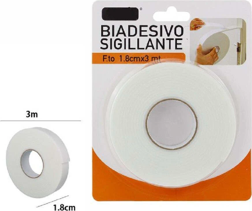 Rotolo Nastro Biadesivo Sigillante Bianco 1,8 Cm X 3 Metri Sigilla Ripara 69825
