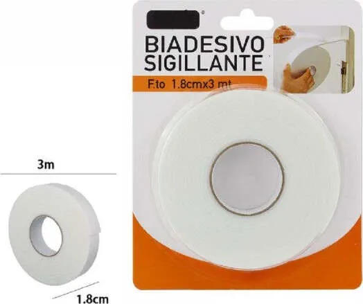 Rotolo Nastro Biadesivo Sigillante Bianco 1,8 Cm X 3 Metri Sigilla Ripara 69825