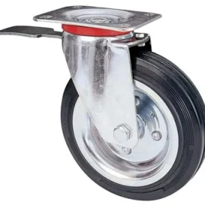 Ruota Forcella Girevole + Fermo 80Bis Avo /Zincr/Gomma Nera D.Mm 200X50 P.Mm 140X110