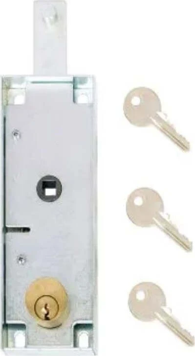 SACAR - SERRATURA BASCULANTE DA APPLICARE PER SERRANDE - ACCIAO ZINCATO 155X56MM - CILINDRO PROFILO TONDO