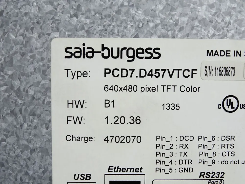 Saia Burgess Web Panel PCD7.D457VTCF 640x480 HW B1 FW 1.20.36