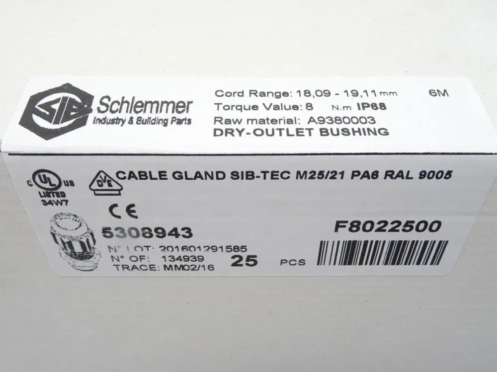 Schlemmer 5308943 Kabelverschraubung M25/21 / D 9,0-18 mm / Inhalt : 25 Stück / Neu OVP versigelt