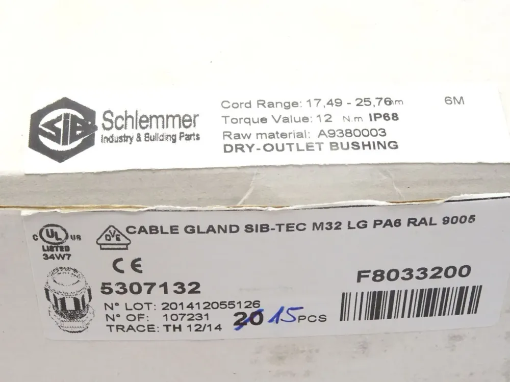 Schlemmer Cable Gland SIB-TEC M32 LG PA6 / 5307132 / Inhalt : 15 Stück / Neu OVP