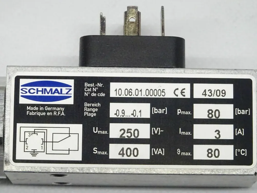 Schmalz 10.06.01.00005 Druckschalter 0,9-0,1 bar / max80bar / 3A NEU-OVP
