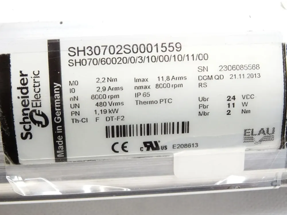 Schneider Electric Servomotor SH30702S0001559 SH070/60020/0/3/10/00/11/00 SH3 070 6000-8000rpm 1.19kW