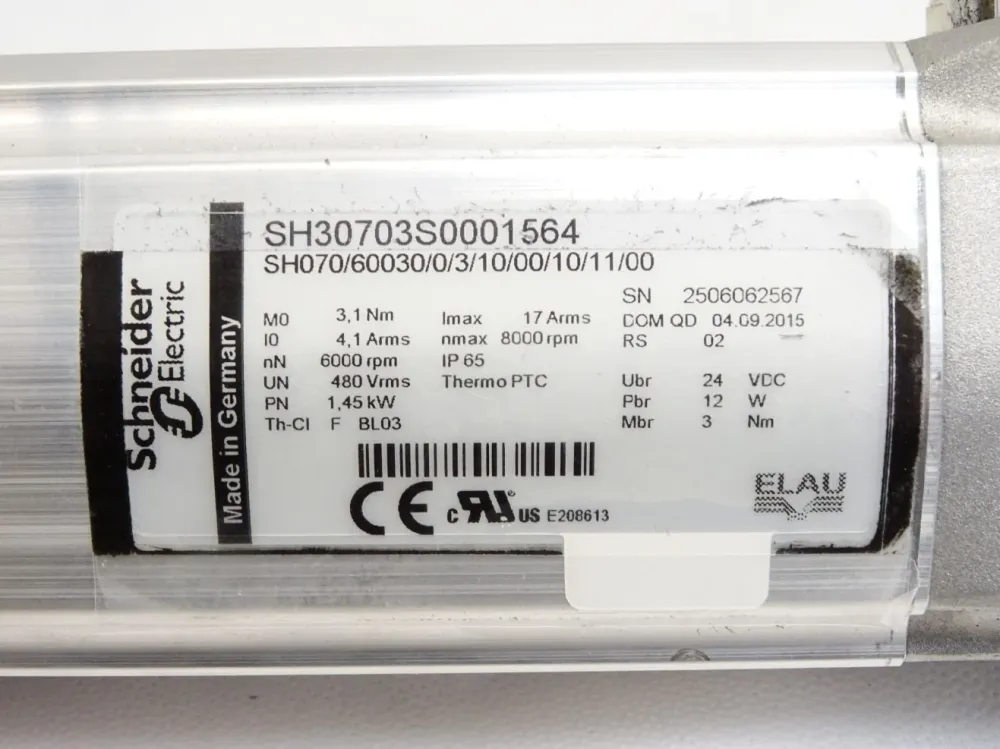 Schneider Electric Servomotor SH30703S0001564 SH070/60030/0/3/10/00/10/11/00 6000-8000rpm 1.45kW SH3 070