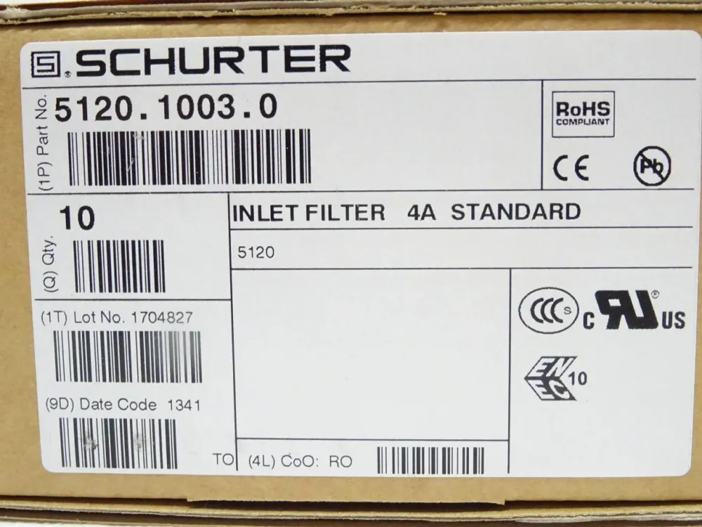 Schurter 5120.1003.0 Inlet Filter 4A Standard / Inhalt : 10 Stück / Neu OVP