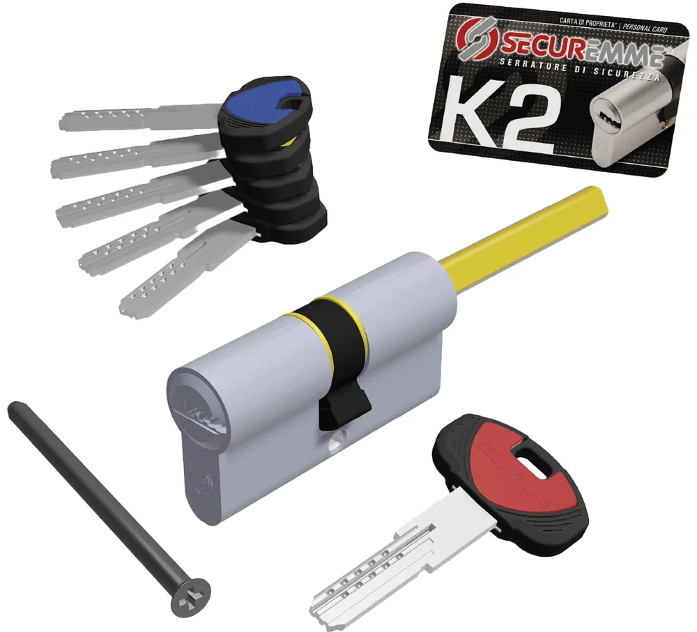 Securemme Cilindro Cromo Satinato K2 Con Codolo 5 Chiavi Mm. 75 (30+45)