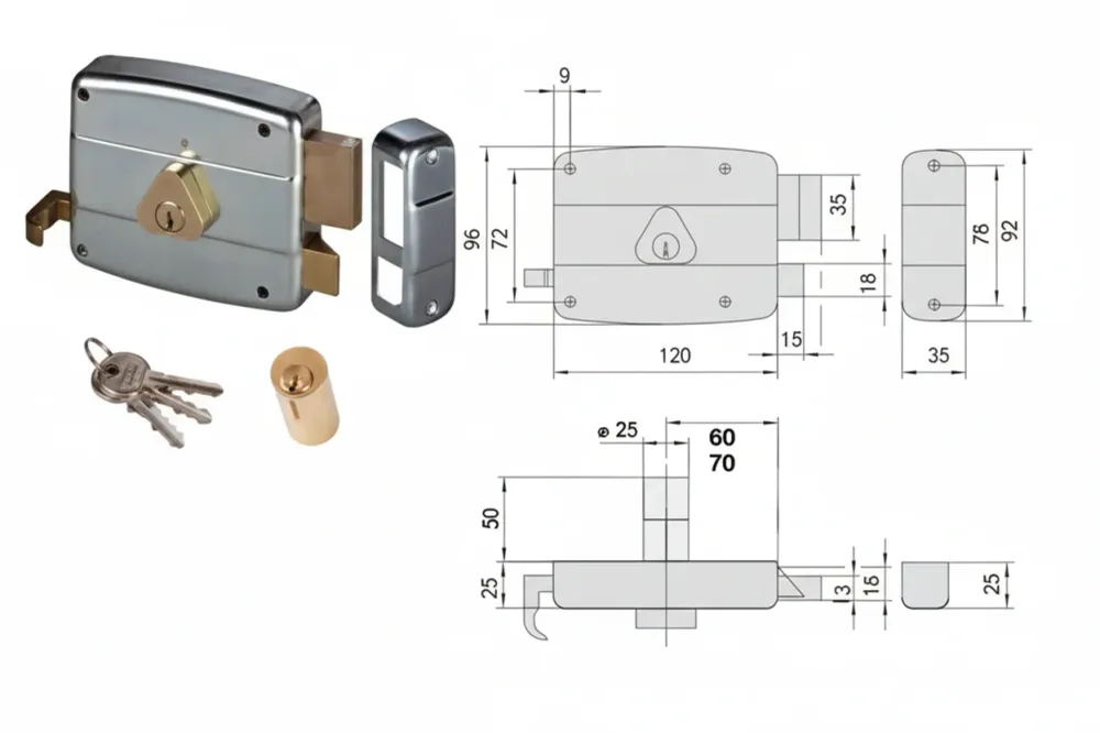 Serratura Applicare Catenaccio E Scrocco Doppio Cilindro Fisso 50521 Mm.60 Sx (50521602) Cisa