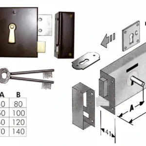 Serratura Da Applicare Per Cantine 175- - Entrata Mm.60, Lunghezza Mm.120 Dx - 2 Pezzi Bonaiti