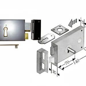 Serratura Da Applicare Per Cantine 187- - Entrata Mm.70 Lunghezza Mm.140 Sx - 2 Pezzi Bonaiti