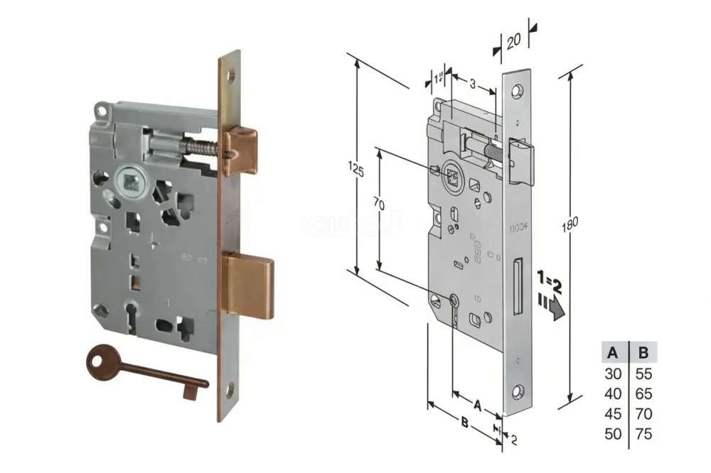 Serratura Bussola Ridotta Da Infilare Bordo Quadro Bronzato- - Mm.35 Bordo Acciaio Bronzato (B.00572.35.02) - 2 Pezzi Agb