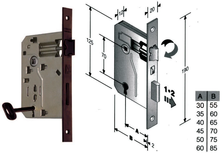 Serratura Bussola Ridotta Da Infilare Bordo Quadro Bronzato Mm.45 Bordo Acciaio Bronzato Bonaiti