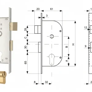 Serratura Infil. Cancelli 2 Mand. E Scr. Sep. + Quadro Cil. Sag. 148- - Mm.32 (148.32.0) - 2 Pezzi Mg
