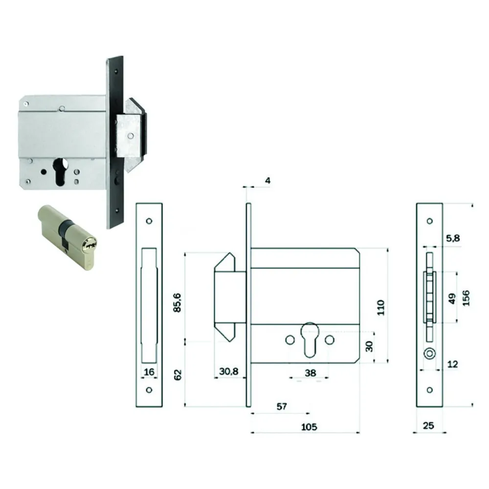 Serratura infil. cancelli solo cat. ganci rientranti cil. europ. 778 - mm.61 (0000007780000)