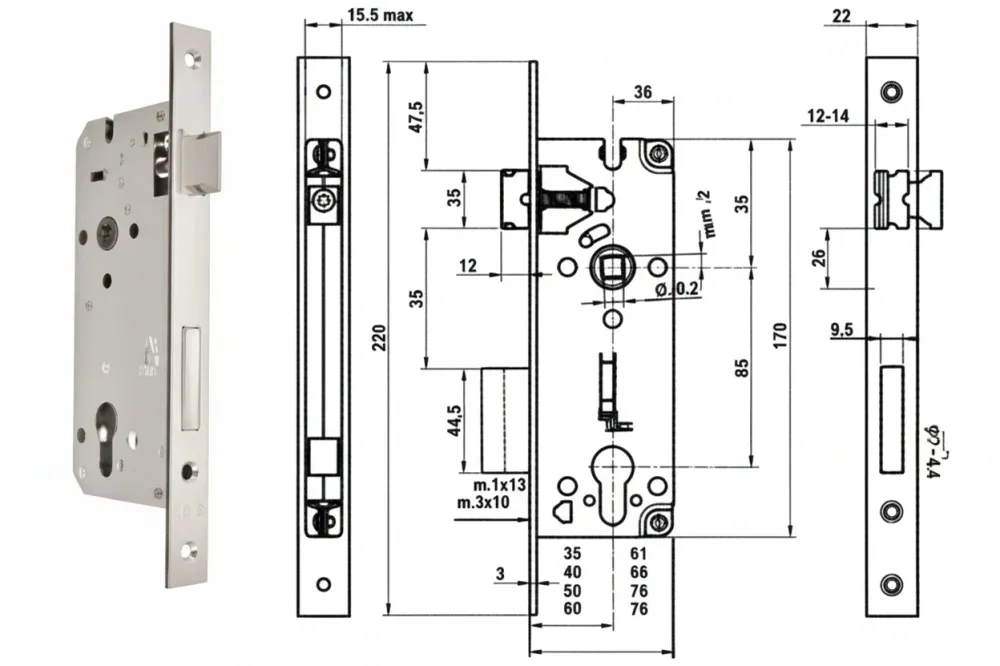 Serratura Da Infilare Cilindro Bordo Quadro Nichelato Satinato 52X- - Mm.50 (Y52X00500S2) - 1 Pezzi Yale