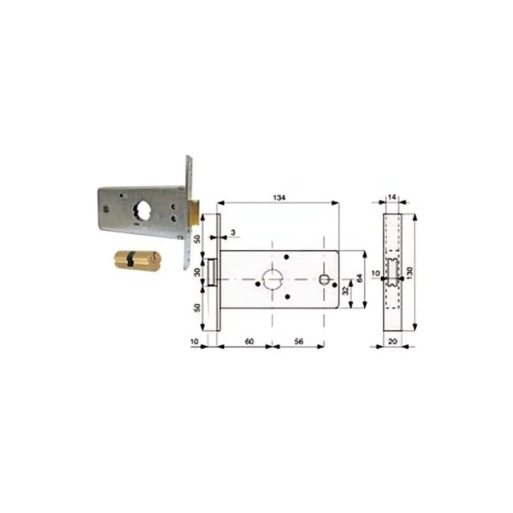 Serratura infilare per fasce caten. 1 mandata e scr. mm.64 h 288602 - mm.60 (288.60.2)