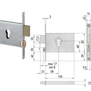Serratura Da Infilare Per Fasce Catenaccio E Rullo Mm.82 H 44130 Mm.58 (44130600) Cisa