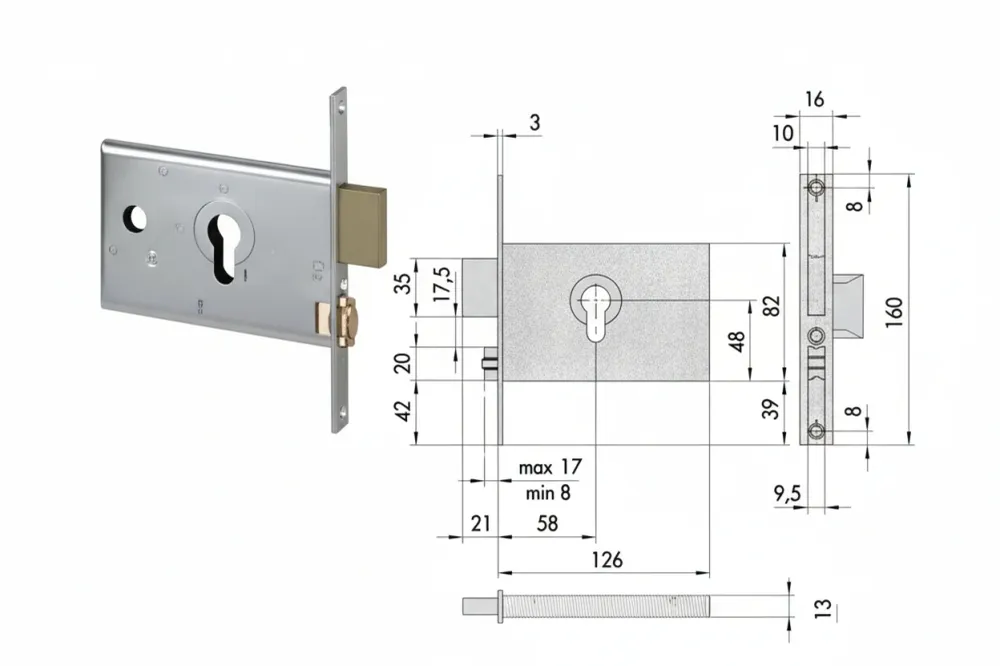 Serratura Da Infilare Per Fasce Catenaccio E Rullo Mm.82 H 44130 Mm.58 (44130600) Cisa