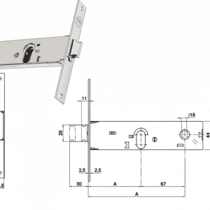 Serratura Da Infilare Per Fasce Catenaccio E Scrocco Mm.44 H 87502 Mm.80 2 Mandate (Y8750280080) Yale