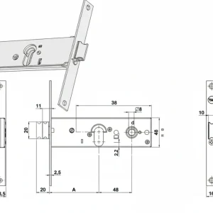 Serratura Da Infilare Per Fasce Catenaccio E Scrocco Mm.44 H 87000 Mm.58 1 Mandata (Y8700058080) Yale