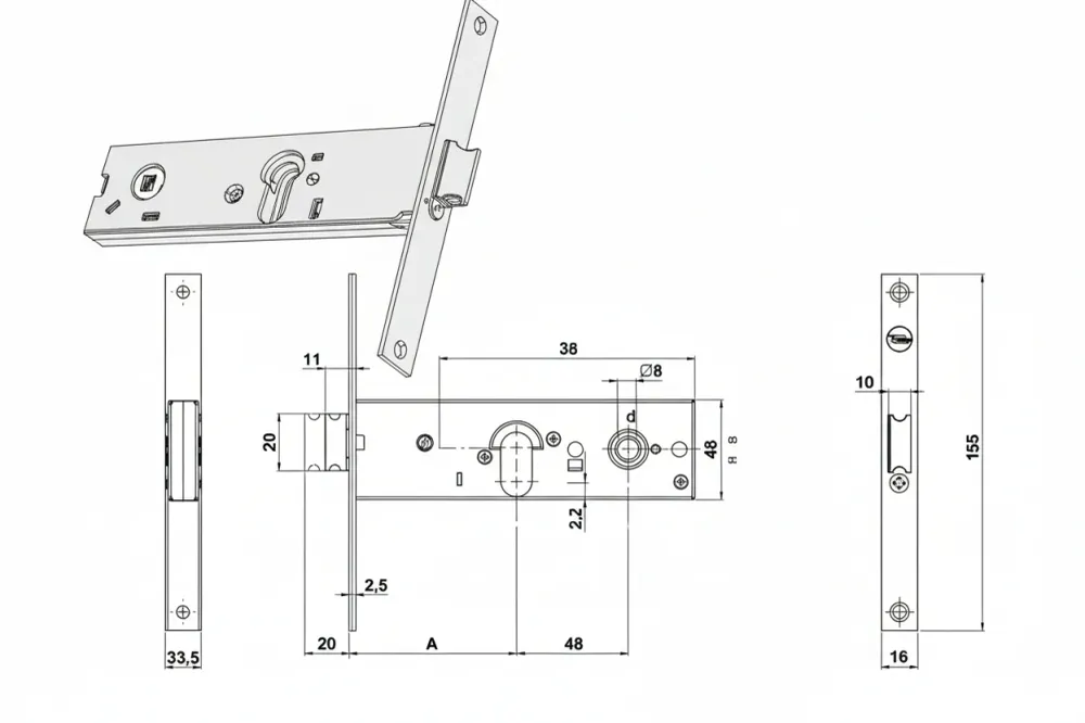 Serratura Da Infilare Per Fasce Catenaccio E Scrocco Mm.44 H 87000 Mm.58 1 Mandata (Y8700058080) Yale