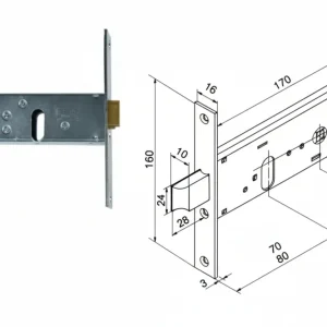 Serratura Da Infilare Per Fasce Catenaccio E Scrocco Mm.44 H 130 Mm.80 (13080010) Welka
