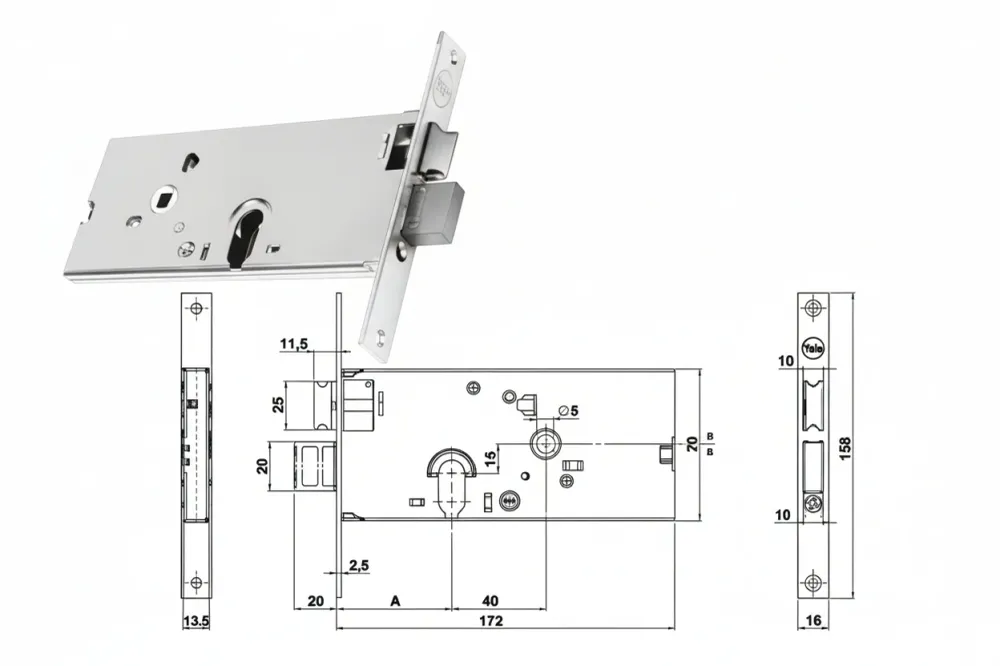 Serratura Da Infilare Per Fasce Catenaccio E Scrocco Mm.78 H 86000 Mm.70 2 Mandate (Y8600070080) Yale