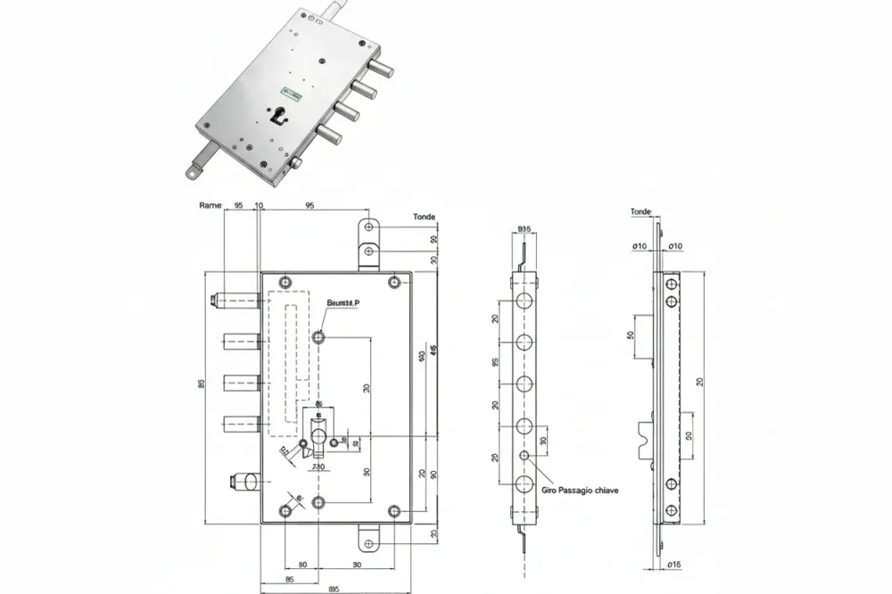 Serratura Triplice Applicare Serrablinda Con Scrocco Cil.Europeo 85461- - Mm.70 Dx (85461S) - Mottura